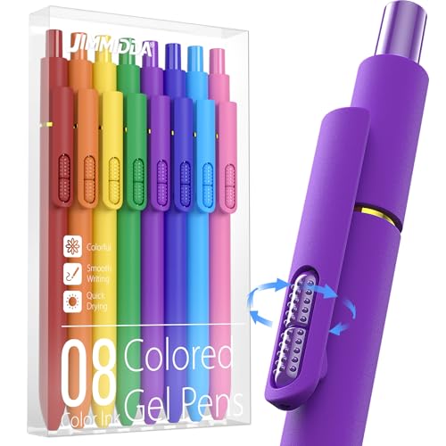 Colored Gel Pens, 8 Pack Fidget, 0.7mm Vibrant Color Ink No Smudge | Fine Point Smooth - Quick-drying Soft Grip, Coloring Pens for Journaling, Cute School & Office Supplies, Gift for Women Men - color: Vibrant Color Ink-8Pcs