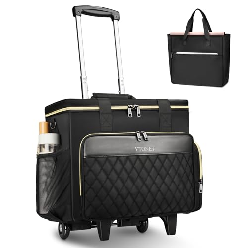 Ytonet Rolling Teacher Bag, X-Large Rolling Cart for Teachers with Detachable Dolly & File Tote Bag, 17.3 Inch Roller Briefcase for Women Office Work Craft Nurse, Teacher Essentials Supply Organizer - color: Black, size: X-Large