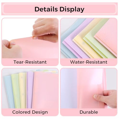 SKYDUE Folders with Pockets and 3 Prongs, 5 Pack Plastic Pastel Pocket Folders, 9.7" x 11.5", Pastel - color: Pastel