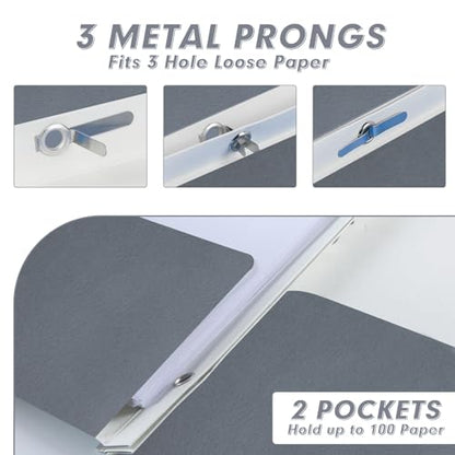 Two Pocket Folders, PANDRI 60 Pack Two Pocket Folders with Prongs, 3 Prong Folders Designed for Office and Classroom, Letter Size Grey - color: Grey