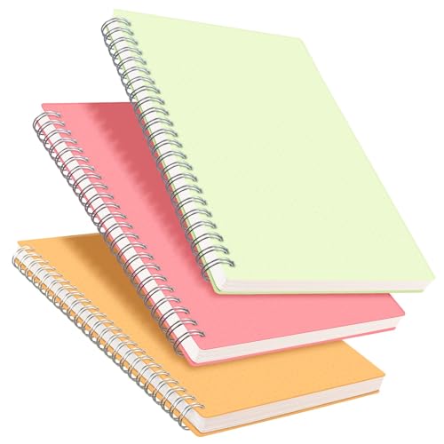 RETTACY Bullet Dotted Journal Notebook, 3-Pack, 160 Pages per Pack, A5 Medium Size (5.7'' × 8.3''), 100 GSM Thick Paper, Spiral-bound, Flexible Plastic Cover, for Bullet Journaling, Planning - color: Pink & Green & Orange, style: Dotted