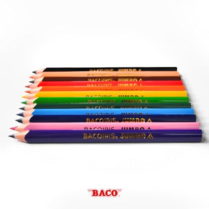 BACO JUMBO Triangular Coloured Pencils Tip 33 mm Rainbow 24 Pieces
