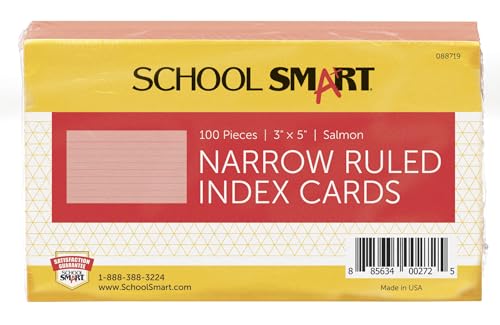 School Smart Ruled Index Cards, 3 x 5 Inches, Salmon, Pack of 100 - color: Salmon, size: 3 x 5 Inches