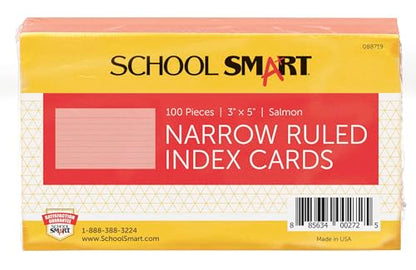 School Smart Ruled Index Cards, 3 x 5 Inches, Salmon, Pack of 100 - color: Salmon, size: 3 x 5 Inches