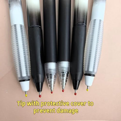 Fengtaiyuan Retractable Gel Pens, 0.5mm Black Ink ST Fine Point, Quick Dry No Smudge 3 Styles (Silent Click/Ergonomic Triangular Grip) for School Office Exam Note Taking, 6 Pack - color: BlackFGTWP6