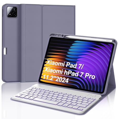 IVEOPPE Keyboard Case for Xiaomi Pad 8/8 Pro/Pad 7/7 Pro 11.2 Inch Backlit | 7 Color Backlit, Magnetic Detachable Wireless Bluetooth Keyboard, Pencil Holder, Stain Resistant Cover, Rechargeable - color: Lavender 032Backlit