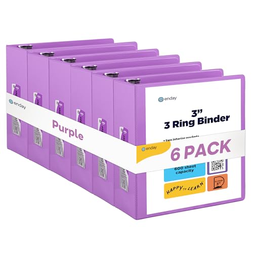 Enday 3 inch Binder (6 Pack - Purple) 3 Ring Binder 3 inch with Clear View Cover and 2 Inside Pocket - for Letter Size 8.5 x 11'' Paper, Ideal for School Supplies, Office, and Home - color: Purple, size: 3-Inch