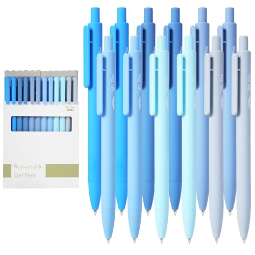 Mr. Pen- Retractable Gel Pens, 12 Pack, Black Ink, Sky Blue Barrel | Fine Point 0.5mm, Fast Dry, Smooth Writing, Cute Pens for Drawing, Writing Planner and School Supplies - color: Sky Blue Barrel, Black Ink, size: 12 Pack