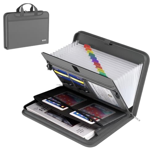 Fireproof Accordion File Organizer – Fireproof File Folder & Expanding Paperwork Organizer with Handle, Travel File Organizer for A4/Letter Documents, 13-Pocket (Grey) - color: Grey