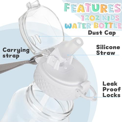 OLDLEY 12oz Kids Water Bottle, Tritan BPA-Free, Leakproof Flip Straw Lid, Motivational Time Marker, Carry Strap, Reusable Clear Water Bottle for Boys & Girls,Clear - color: Clear, style: 12 Ounces