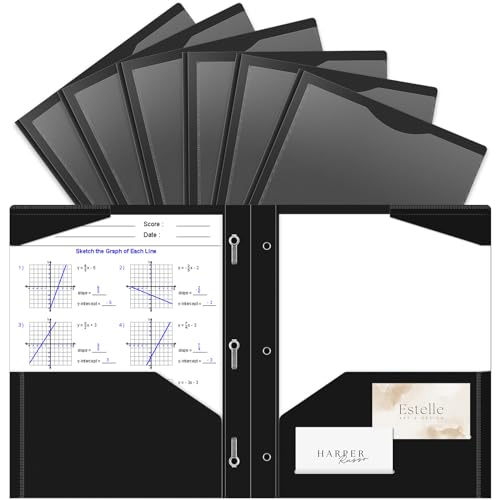Briartw Heavy Duty Plastic Pocket Folder with Prongs for Letter Size Paper,6 Pack Black File Folder with Clear Front Pocket,2 Pockets and 3 Prongs,As Well As 2 Card Slots,Pocket Folders - color: Black