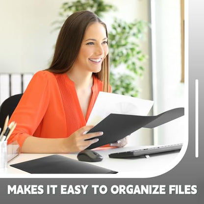 Gueevin 24 Pcs Plastic Folders with Pockets, Back to School Two Pocket Folder Fit Letter Size, Heavy Duty School Business Card Holder for Home Office, 11. 61 x 9. 45 Inches (Black) - color: Black