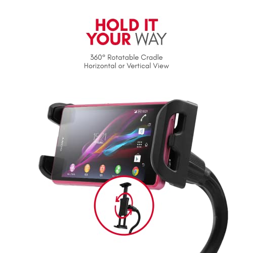 Macally Adjustable Gooseneck Tablet Holder & Phone Clip - Works with Phones & Tablets up to 8” - Flexible Phone Holder & Tablet Mount with Clip On Clamp for Desks up to 1.75” Thick (CLIPMOUNT),Black - color: Black