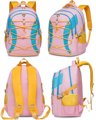 BLUEFAIRY Middle High School Backpack for Boys Girls Large Bookbag with Laptop Compartment Back to School Book Bags for Teens Teenagers Mochilas Escolares para Niños Niñas (Pink/Blue, Solid) - color: Pink/Blue