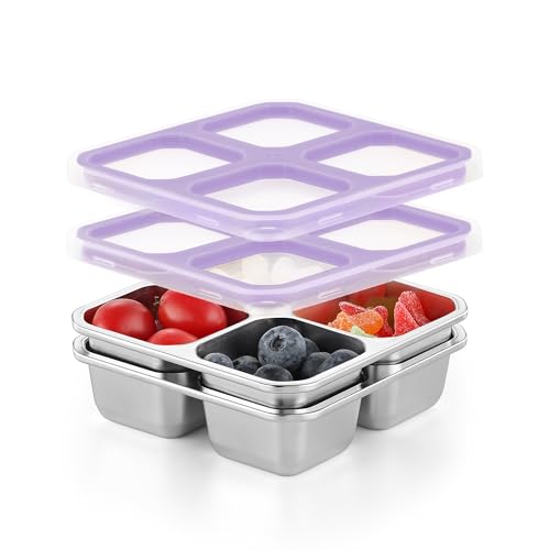 BEFOY 4 Pack Stainless Steel Snack Containers with Lids 4 Compartment Food Storage Containers for Adults & Kids Meal Prep Containers Reusablele (Purple, 2) - color: Purple, size: 2