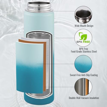 Fijinhom Insulated Water Bottle with Handle, 304 Stainless Steel Water Bottles with Wide Mouth, Double Wall Vacuum Sports Water Bottle, BPA Free, Keep Cold and Hot, 24 Ounces, Coastal Fade - color: Coastal Fade, size: 24 Ounces