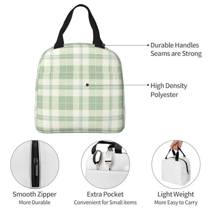 Lunch Bag Pastel Green Plaid Insulated Lunch Box Reusable Cooler Tote for Adults Student Girl Boy Work Office School Picnic Over 3 Years Old - color: B0371