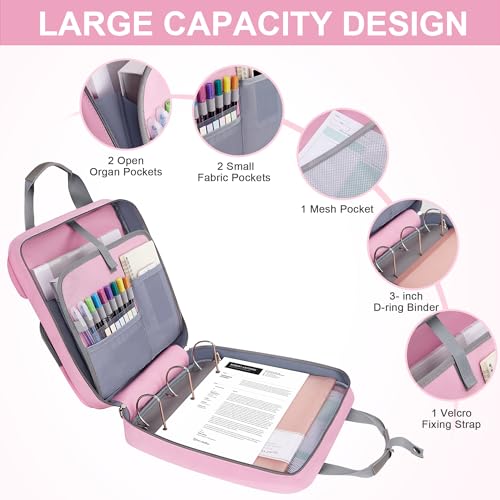 3 Ring 3 Inch Zipper Binder, 700 Sheets Large Capacity Waterproof School Binder, D-Ring Zip Up Binder Bag with Shoulder Strap, Compatible with 15.6-Inch Laptop