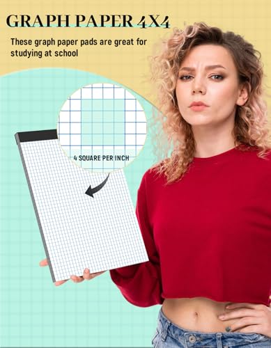 Graph Paper 8.5 x 11, 6 Pack, 4x4 Graph Ruled, Grid Paper 8-1/2 x 11, Blueprint Quadrille Pad 8.5'' x 11'', Easy Tear Off Graph Paper Pad White Grid Notebook, White Draft Paper 30 Sheets/Pad - style: 6 Pack - 8.5 x 11.75 IN - 30 Sheets - White