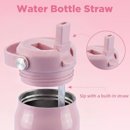 32 oz Insulated Water Bottle with Straw, Leakproof Stainless Steel Bottle with Handle, Non-Slip Silicone Sleeve, Internal Markings, Dishwasher Safe for Travel, Gym, Sports,Pink - color: Pink