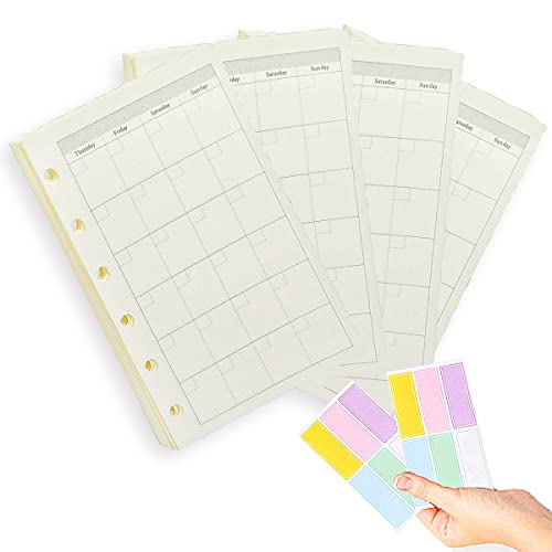 A7 Planner Refill,4 Packs per Set, Monthly Plan Paper, A7 Pocket Binder Refills Inserts 6 Ring with Label Stickers Gift,Mini Binder Refills,6 hole/100gsm Thick Paper/4.84 x 3.23'', Harphia - color: Monthly Plan