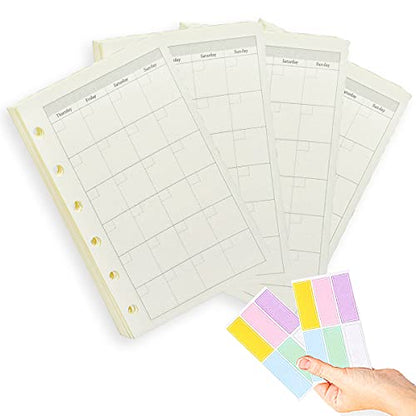 A7 Planner Refill,4 Packs per Set, Monthly Plan Paper, A7 Pocket Binder Refills Inserts 6 Ring with Label Stickers Gift,Mini Binder Refills,6 hole/100gsm Thick Paper/4.84 x 3.23'', Harphia - color: Monthly Plan
