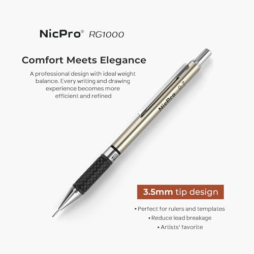 Nicpro 0.7 mm Art Mechanical Pencils Set, 6 PCS Metal Drafting Pencil 0.7mm Tube HB Lead Refills & 18 Cap Eraser for Adults, Children, Artist Writing, Drawing, Sketching, Black - style: 6 Pack (0.7mm)