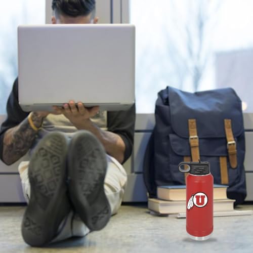 Game Day Outfitters Utah 32oz Stainless Steel Double Walled Red Beverage Bottle with Flip Straw Spout - College Gear for Playoff Season – For Office, Home or Auto – Show your Utes Pride - style: Utah / Red