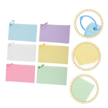 KALLORY 1set Lined Index Cards with Binder Rings Blank Flash Cards Colors for Easy Studying for Home Office and School Use