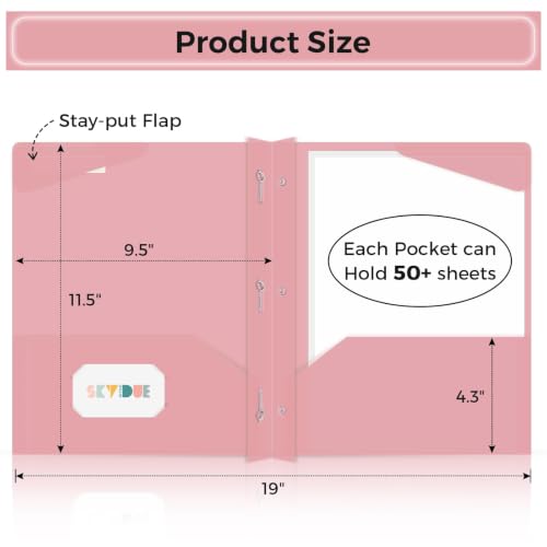 SKYDUE Folders with Pockets and 3 Prongs, 5 Pack Plastic Pastel Pocket Folders, 9.7" x 11.5", Muted - color: Muted