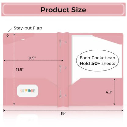 SKYDUE Folders with Pockets and 3 Prongs, 5 Pack Plastic Pastel Pocket Folders, 9.7" x 11.5", Muted - color: Muted