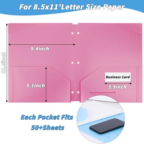 60 Pack Plastic Folders with Pockets 3 Hole Punched - Oleitodh 20 Colors 2 Pocket Folder with 2 Business Card Holder, Fit in 3 Ring Binder, Heavy Duty Folders for School Home Office & Business - style: 3 Hole Punched Style