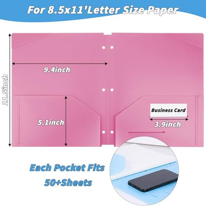 60 Pack Plastic Folders with Pockets 3 Hole Punched - Oleitodh 20 Colors 2 Pocket Folder with 2 Business Card Holder, Fit in 3 Ring Binder, Heavy Duty Folders for School Home Office & Business - style: 3 Hole Punched Style