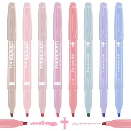 7-ackz Pastel Bible Highlighter Markers 8 Pack, No Bleed, Cute Aesthetic Highlighters Assorted Colors Dry Quickly for Bible Study Journaling, Textbook Motivational Gift for Christians, Friends - size: 1 Count (Pack of 8)