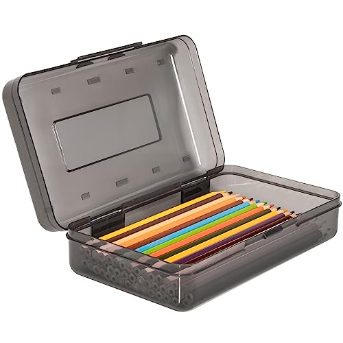 Pencil Box, Large Capacity Pencil Case, Plastic Pencil Boxs for Kids Girls Boys Adults, Hard Crayon Box Storage with Snap-Tight Lid for School Office Supplies - color: Grey