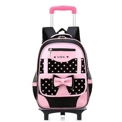 Girls Rolling Backpack Cute Bowknot Kids Schoolbag with Wheels Trolly BookBag for School-2 Wheels - color: A27#black-2 Wheels, size: 2 Wheels