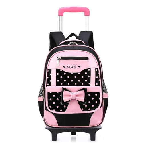 Girls Rolling Backpack Cute Bowknot Kids Schoolbag with Wheels Trolly BookBag for School-2 Wheels - color: A27#black-2 Wheels, size: 2 Wheels