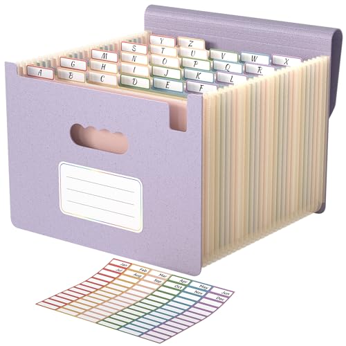 ABC life 26 Pockets Accordion File Organizer, High Capacity Expanding File Folder for Letter A4 Size, Portable Document Holder with A-Z Tabs for Tax Receipt, Teacher & Home Office -Dusty Lavender - color: Dusty Lavender