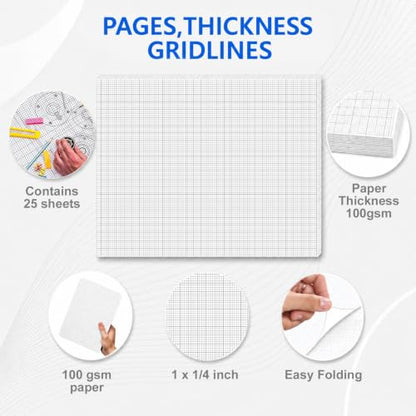 50 Sheets Large Graph Paper 24 X 36 Inch Graph Paper Pad 1 and 1/4inch Ruled Giant Grid Sheet Blueprint Drafting Pad for Engineering Architect Designer Mathematician White - color: white