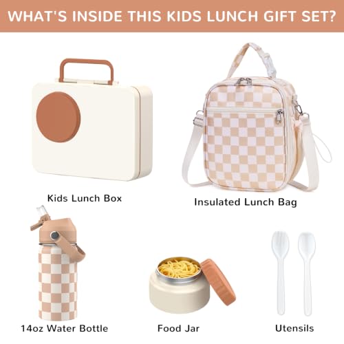 Bento Lunch Box for Kids Adult, Leakproof 3-4 Compartment Bento Box Set with Insulated Food Jar,Water Bottle, Lunch Bag, School Lunch Container for Toddler Teen Girls Boys Ages 3+(Plaid) - color: Checkerboard