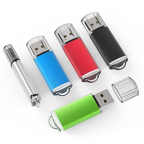 TOPESEL 5 Pack 1GB USB 2.0 Flash Drives Thumb Drive with Keychain Memory Sticks with LED Indicator Storage (5 Mixed Colors: Black Blue Green Red Silver) - color: 5 Pack, size: 1GB-2.0
