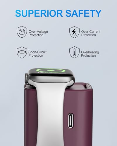 BeaSaf 36W for Apple Charging Block with Built-in Watch Charger, Foldable PD Fast Charger Block for iPhone, Dual Ports Wall Charger Compatible with Apple Watch iPhone AirPods (Plum) - color: Plum