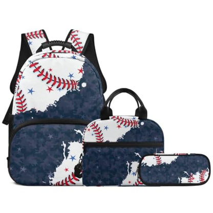 Baseball 3PCS Kids School Backpack for Boys Girls, 3 in 1 Set Student Teens School Bag 17 Inch Bookbag with Lunch Bag Pencil Case - color: Baseball