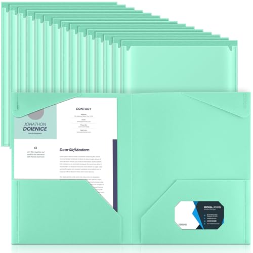 Henoyso 36 Pack Light Green Plastic Folders with Clear Front Pockets Heavy Duty File Folders with 2 Pockets and Card Slot for Student Communication School Office Presentation Report - color: Light Green