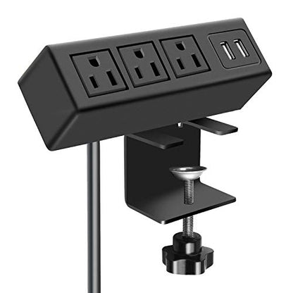 3 Outlet Desk Clamp Power Strip, Desktop Power Strip with USB Ports, Desk Mount USB Charging Power Station, on Desk Edge Power Outlet 125V 12A 1500W, 10 FT Desk Outlet Strip. (10FT, Black) - color: Black, size: 10FT