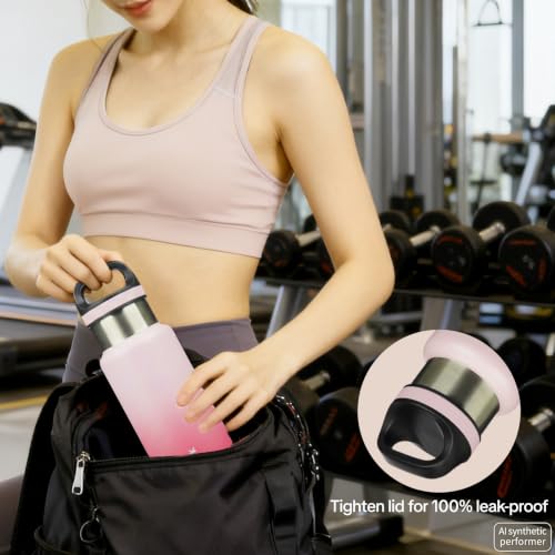 BJPKPK Insulated Water Bottle 32OZ Stainless Steel Water Bottle with Handle Double Walls Vacuum Insulated BPA Free Flask, Cherry - color: Cherry, size: 32 Ounces