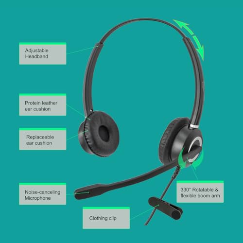 Avaya Headset HD Voice with HIS Adapter Compatible with Avaya 1600, 9600, J100 Series Phones Model, Plus 3.5mm Adapter for Smartphone