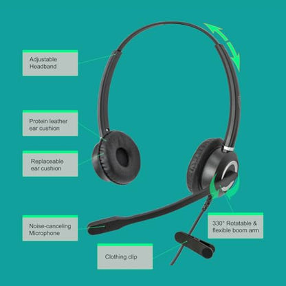 Avaya Headset HD Voice with HIS Adapter Compatible with Avaya 1600, 9600, J100 Series Phones Model, Plus 3.5mm Adapter for Smartphone