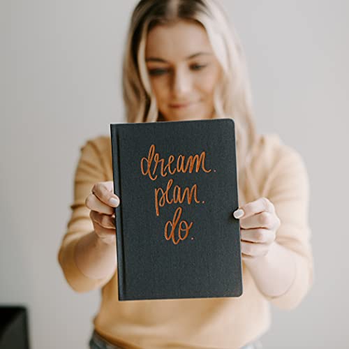 Sweet Water Decor Dream Plan Do Motivational Journal - Grey Fabric Journal with Rose Gold Details and Ribbon Bookmark - Motivational Notebook Inspirational Lined Journal for Work and School - style: Dream Plan Do