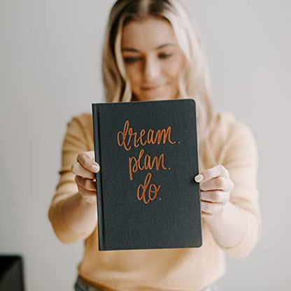 Sweet Water Decor Dream Plan Do Motivational Journal - Grey Fabric Journal with Rose Gold Details and Ribbon Bookmark - Motivational Notebook Inspirational Lined Journal for Work and School - style: Dream Plan Do